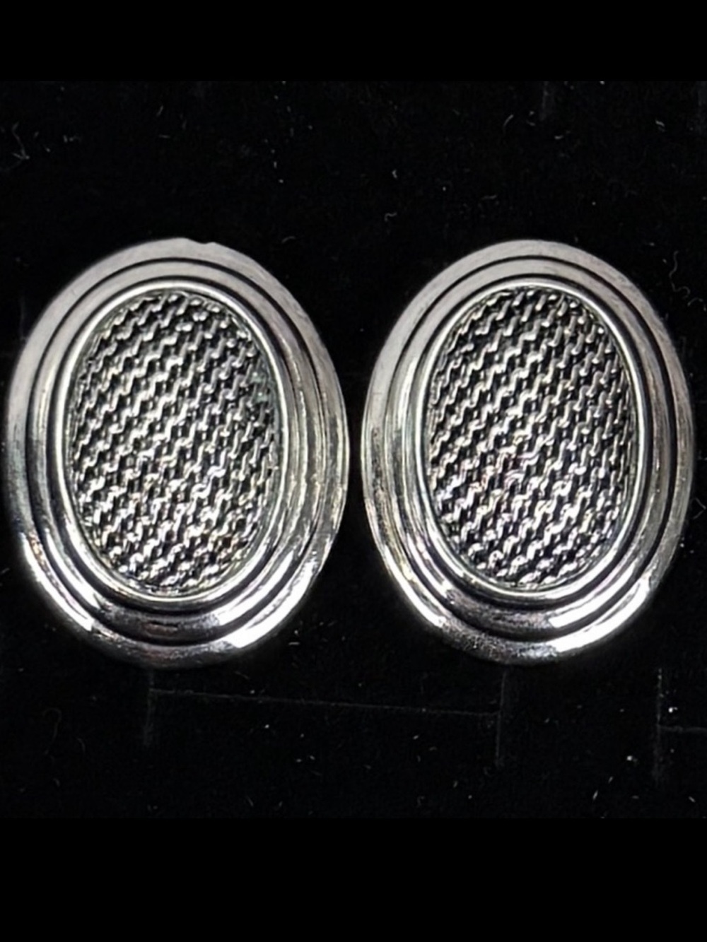Vintage Weighted Textured Oval Silvertone Pierced Earrings